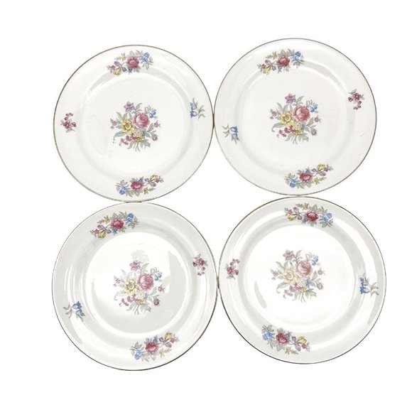 Eggshell Nautilus Set of 4 Plates 6 inch Cream Gold Trim Flowers - Picture 1 of 5